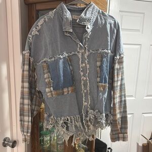 Distressed Denim and Plaid light Jacket/shirt